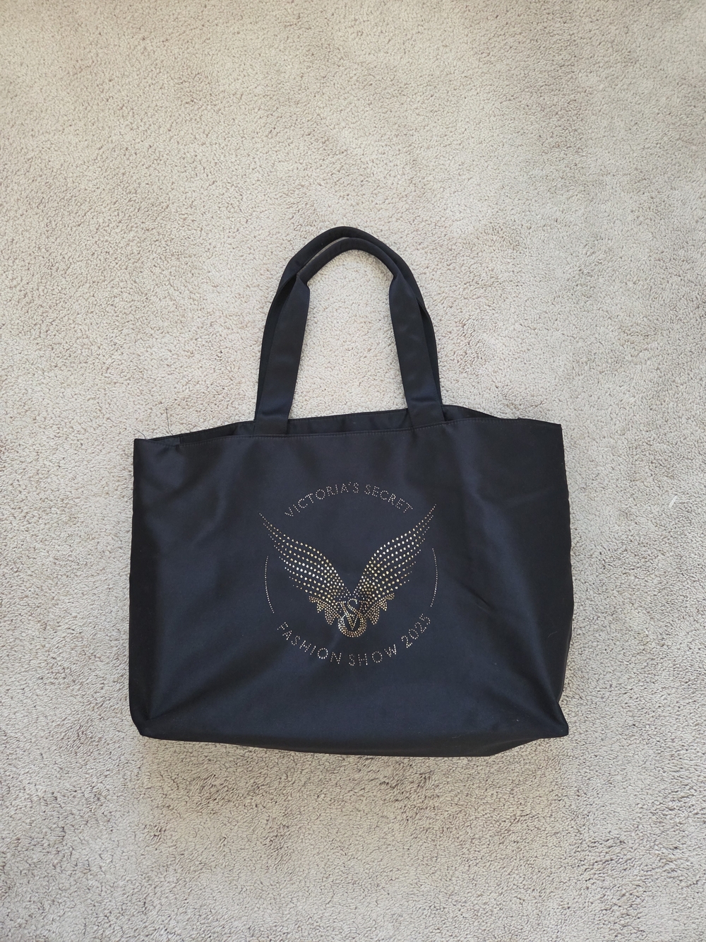 Victoria's Secret Fashion Show Black Tote with Gold Wing Stud Logo